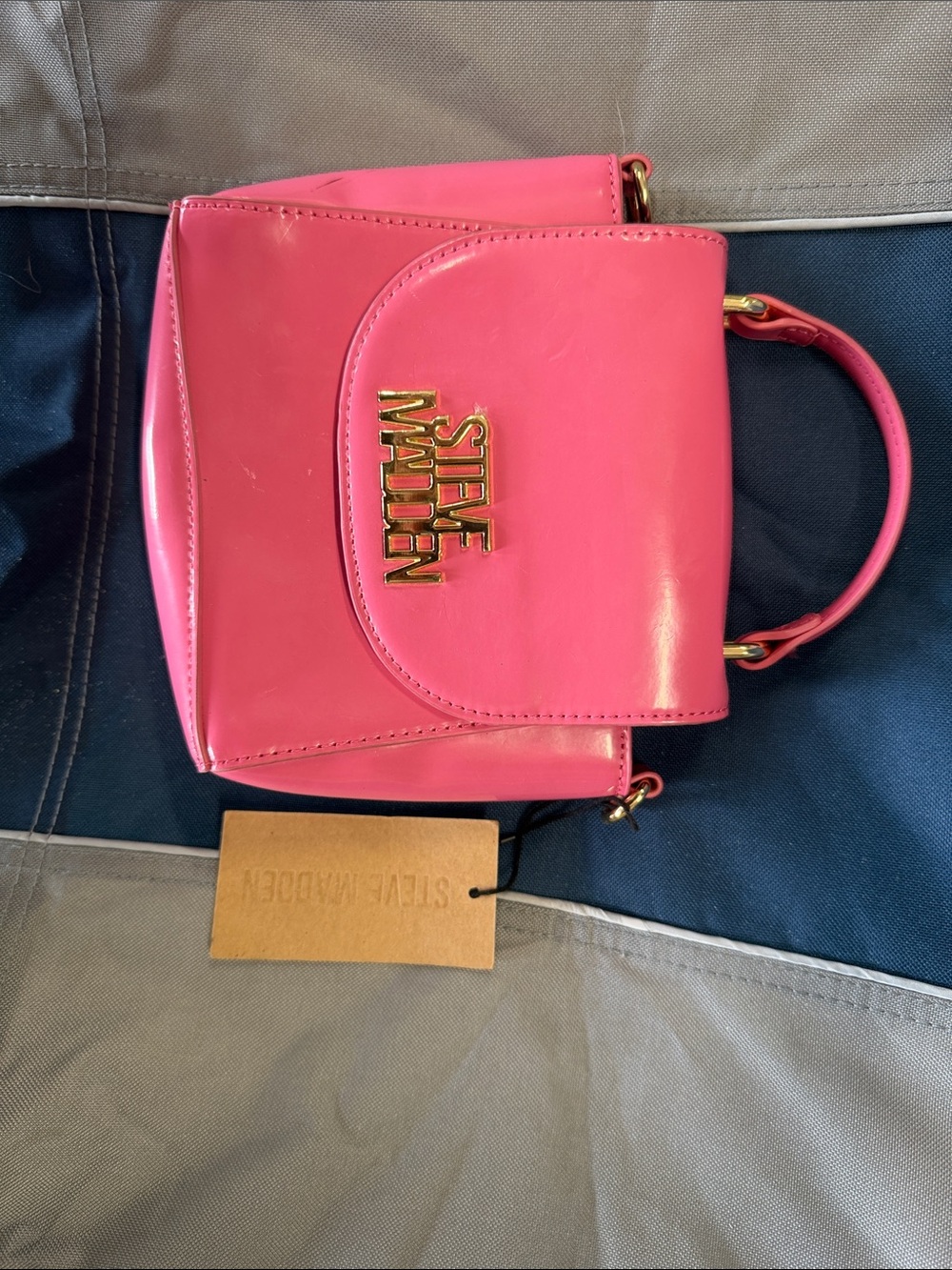 Steve Madden Bright Pink Mini Top-Handle Bag with Gold Logo